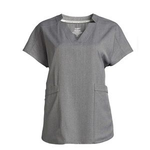 ClimateRight by Cuddl Duds Women Woven Twill V-Neck Scrub Top Size XS Color Grey